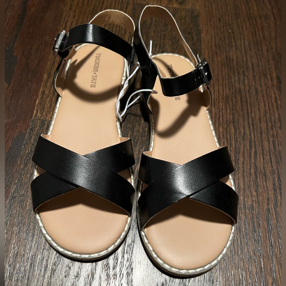 Girls Black Faux Leather Sandler